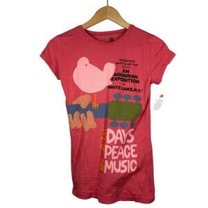 NEW! Woodstock Music & Art Fair Baby Doll Tee Graphic Casual Hippie - M